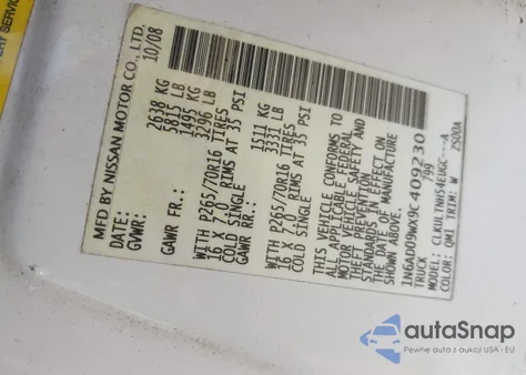 2009 Nissan Frontier Se from USA, damaged, VIN 1N6AD09WX9C409230